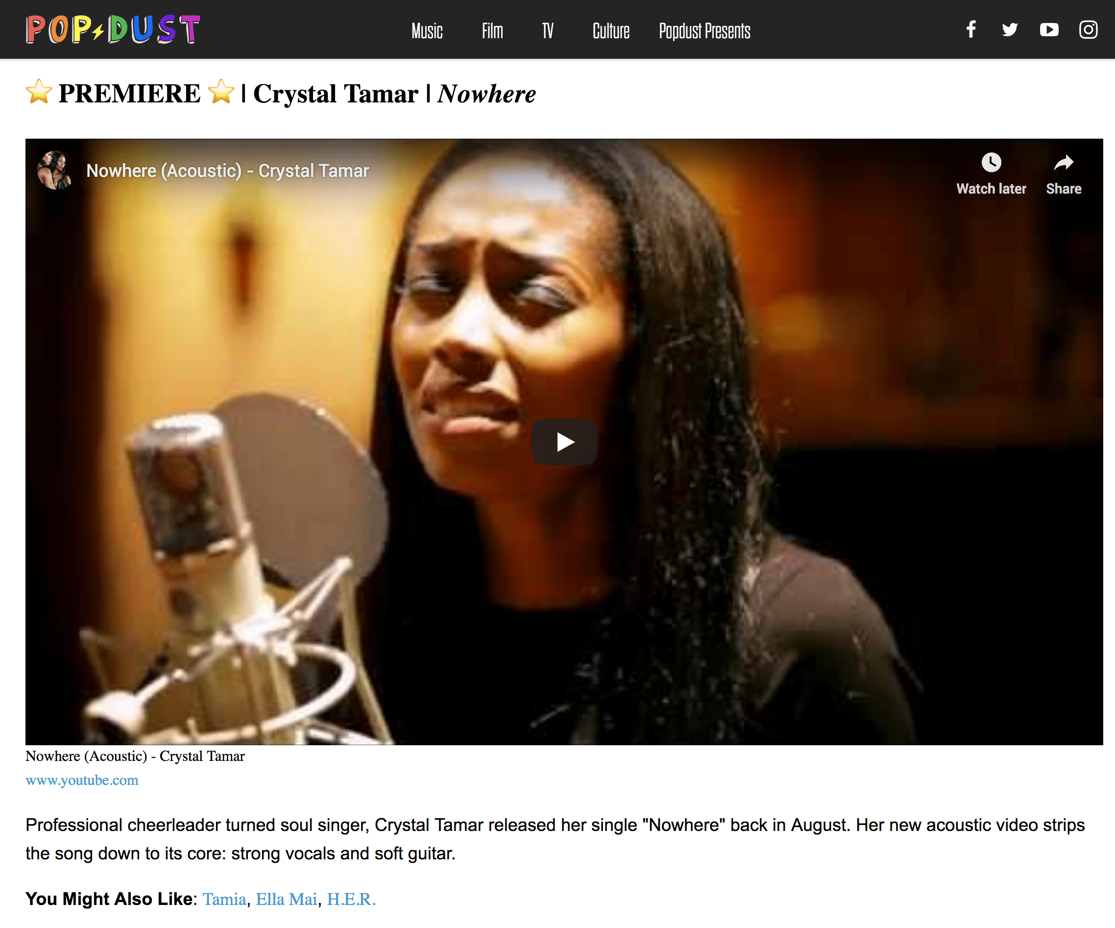 Popdust features Crystal Tamar