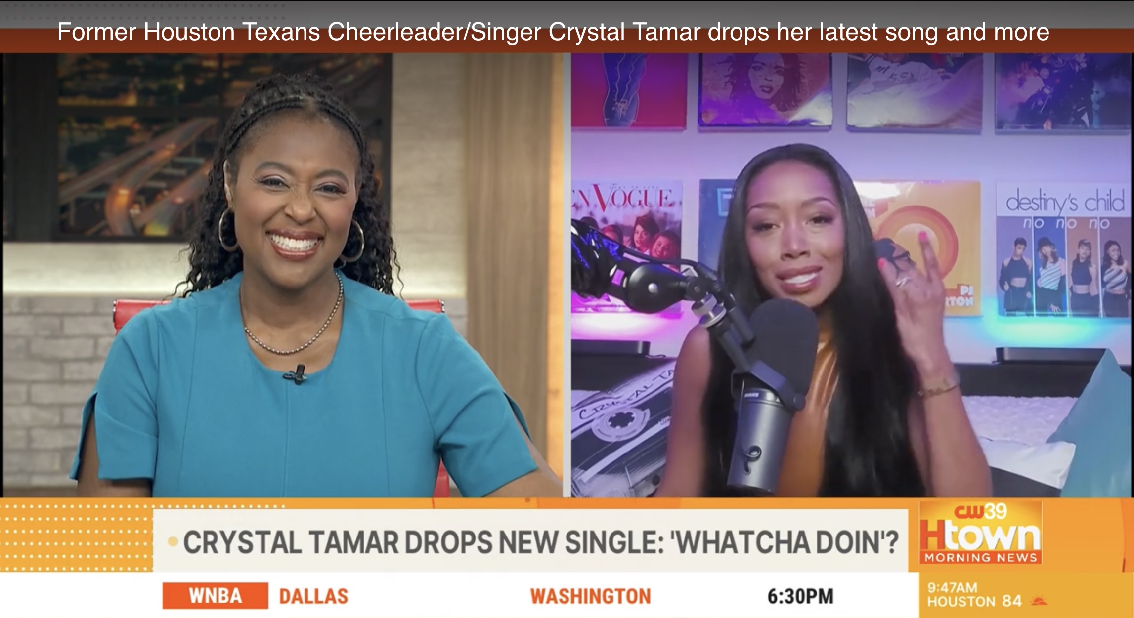 Screenshot of CW39 interview with Sharron Melton and Crystal Tamar